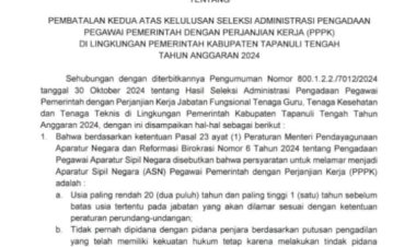 4 PPPK Tapteng Kembali Dibatalkan Pj. Sugeng, Karena Palsukan Dokumen